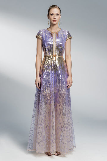 Sequin shoulder cape long dress