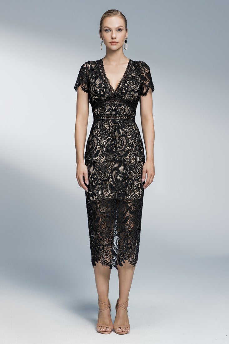 Lace v-neck midi dress Salmon / XS Lace v-neck midi dress Salmon / XS
