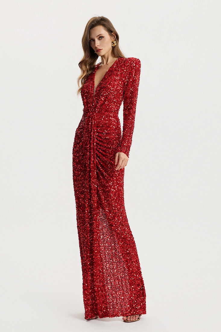 Sequin V Gown Red / M