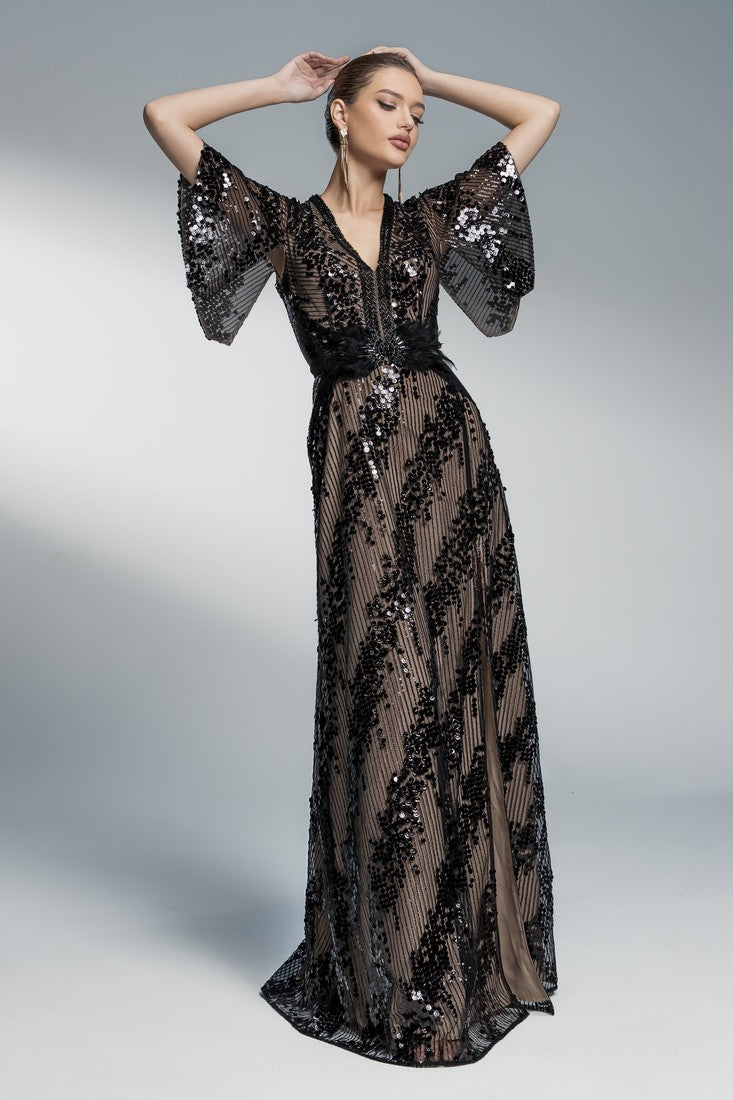 Sequin embroidered long dress Black / XS Sequin embroidered long dress Black / XS