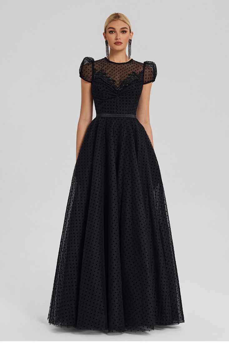 Beaded Tulle Gown Black / M Beaded Tulle Gown Black / M