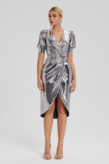 Foil Wrap Midi Dress