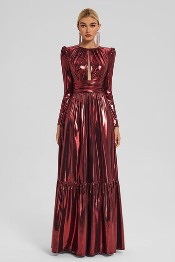 Foil-Effect Maxi Dress with Chest Cutout