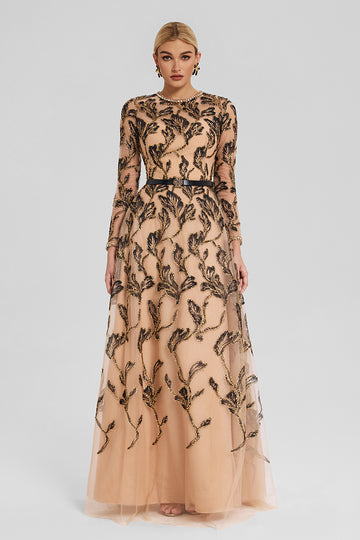 Embroidered Tulle Gown
