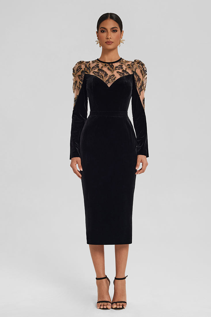 Velvet & Tulle Contrast Midi Dress AnelTashe Velvet & Tulle Contrast Midi Dress AnelTashe