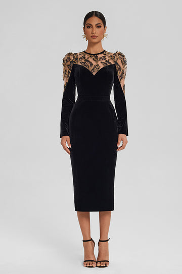 Velvet & Tulle Contrast Midi Dress