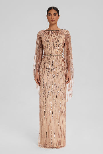 Embellished Tulle Gown with Cape Sleeves