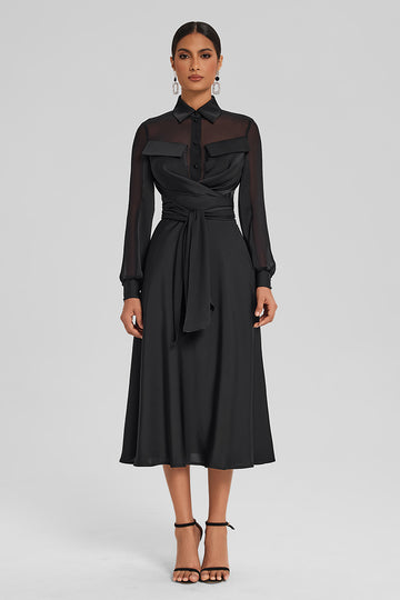 Satin Wrap Set with Chiffon Detail – Midi Skirt