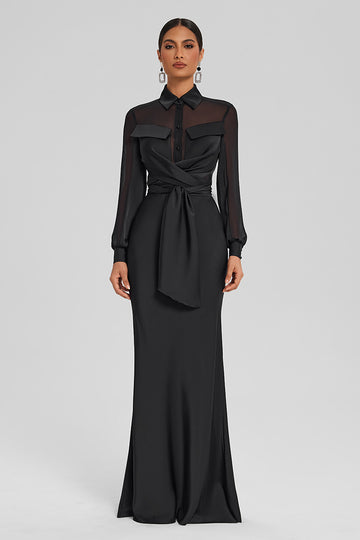Satin Wrap Set with Chiffon Detail – Floor-Length Skirt
