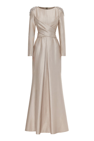 Crystal-Embellished Pearlescent Maxi Gown