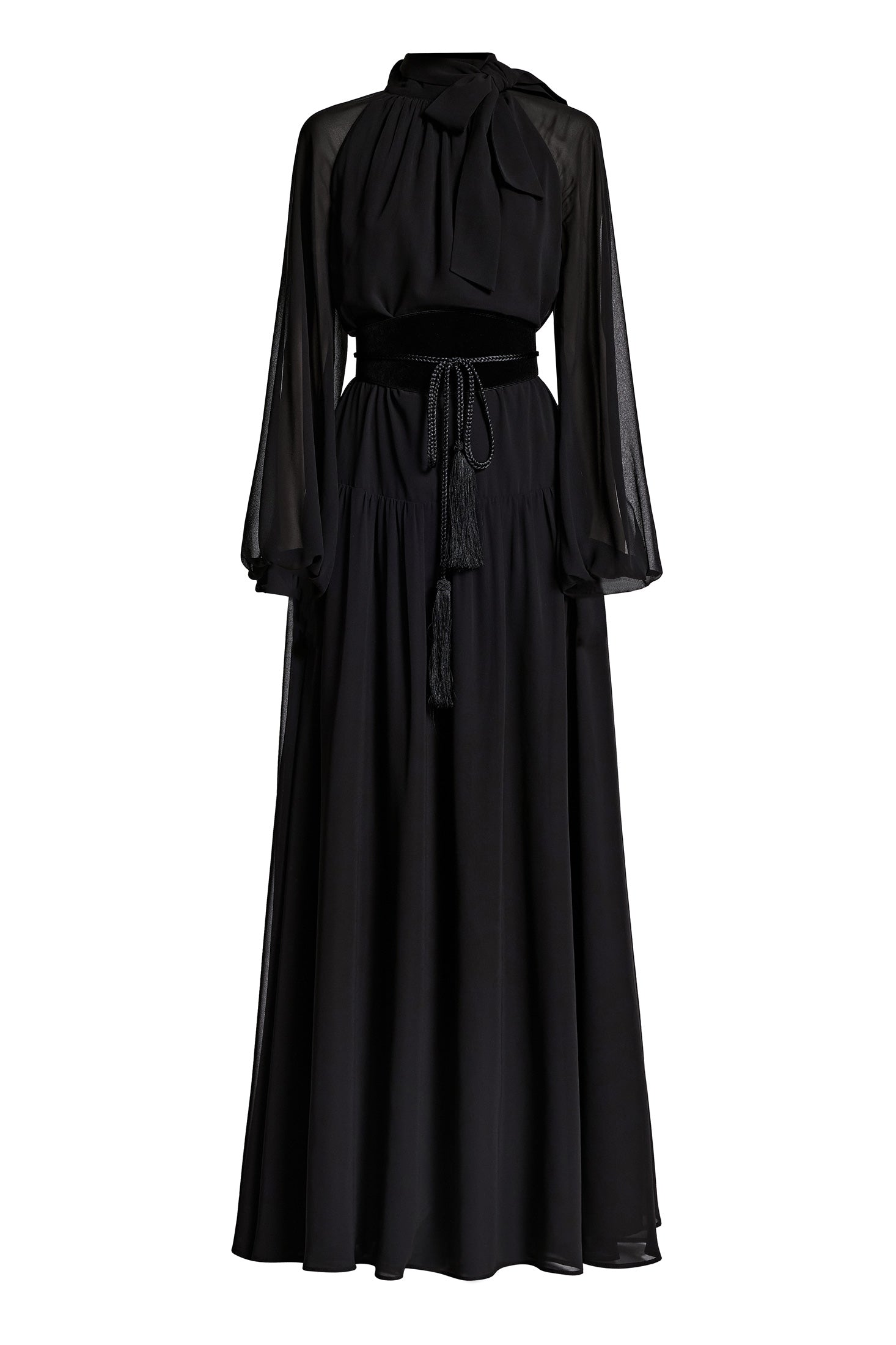 Pleated Tie-Neck Maxi Dress