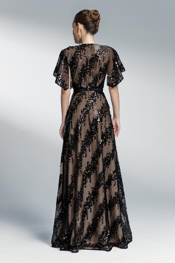 Sequin embroidered long dress