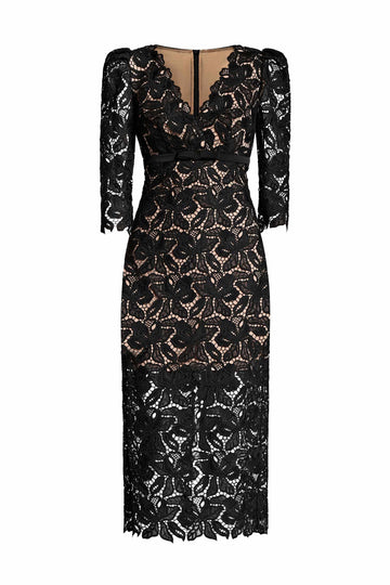 Embroidered Lace Midi Dress