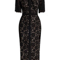 Crystal Button Guipure Midi Pencil Dress