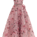 Strapless 3D Embroidered Midi Dress