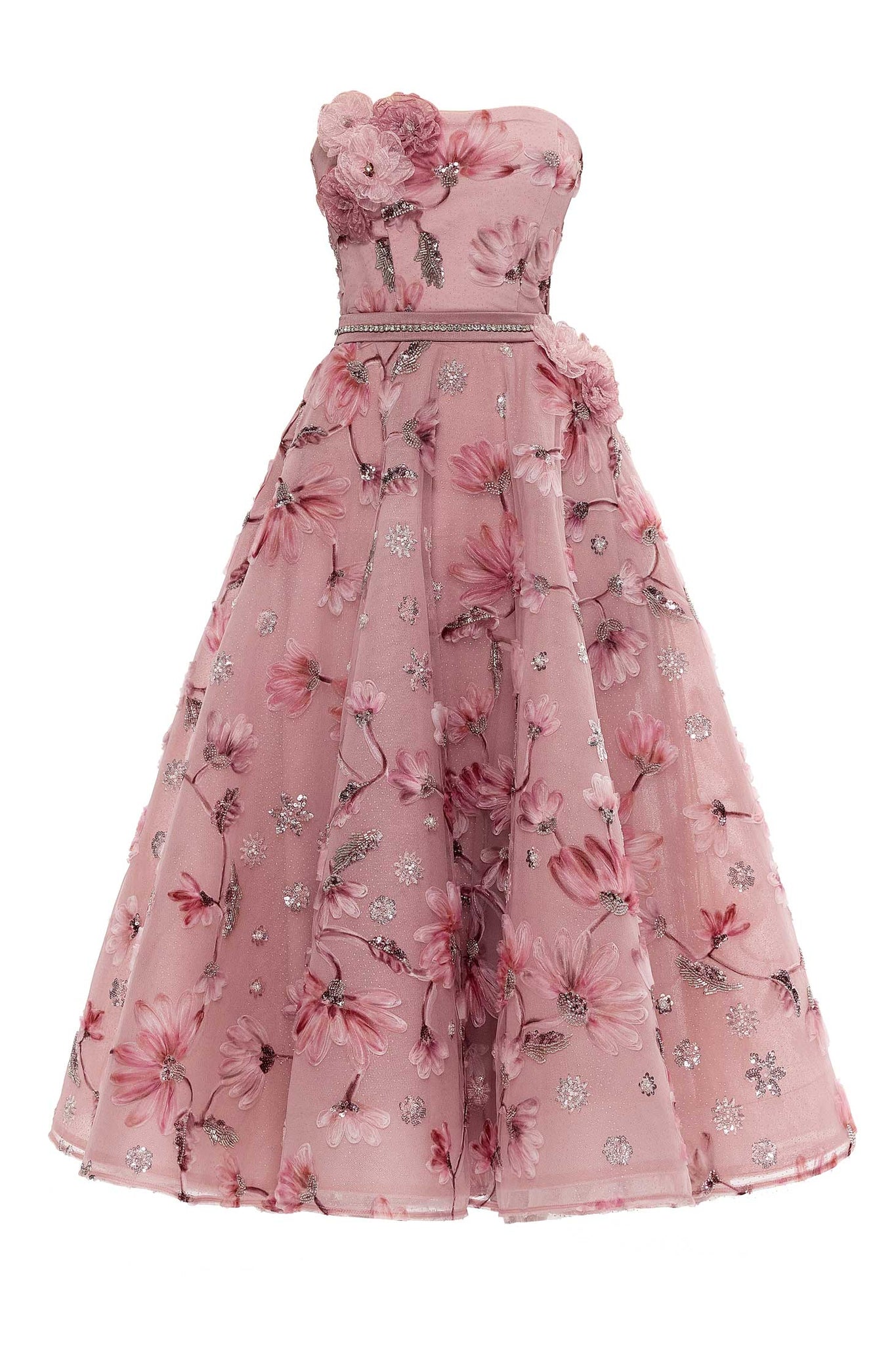 Strapless 3D Embroidered Midi Dress AnelTashe Strapless 3D Embroidered Midi Dress AnelTashe
