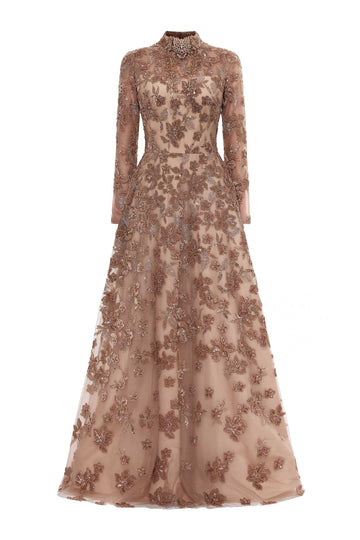 High-Neck Embroidered Maxi Dress