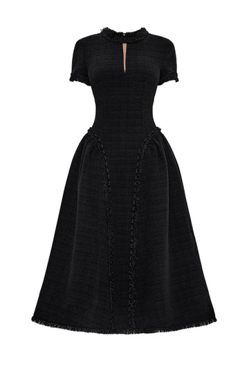 Flared Tweed Midi Dress