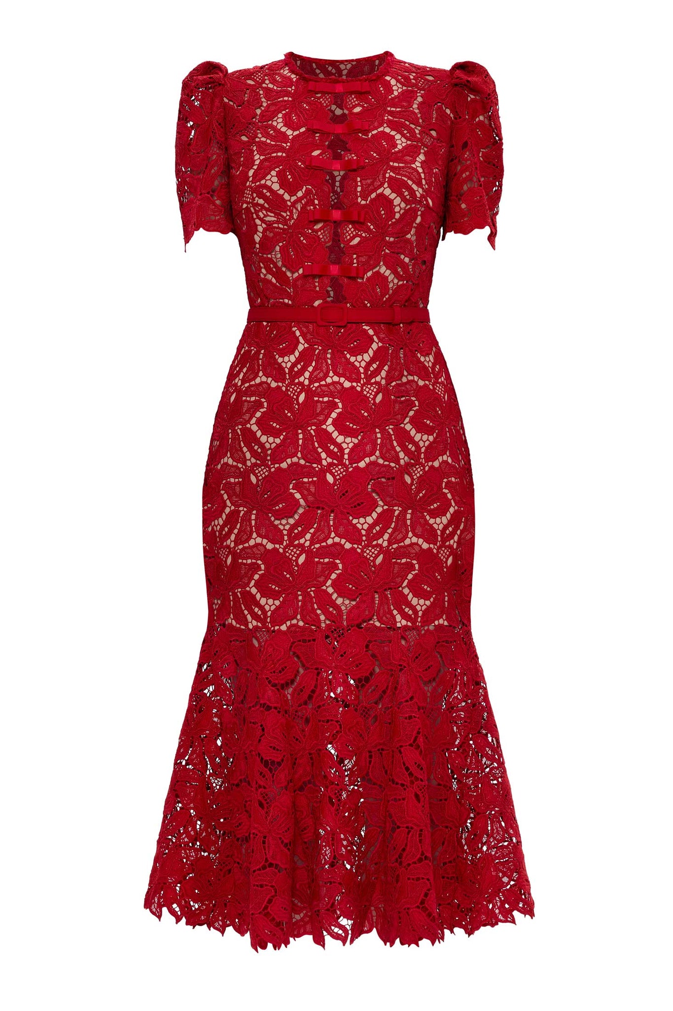 Embroidered Lace Mermaid Midi Dress Red / XS Embroidered Lace Mermaid Midi Dress Red / XS