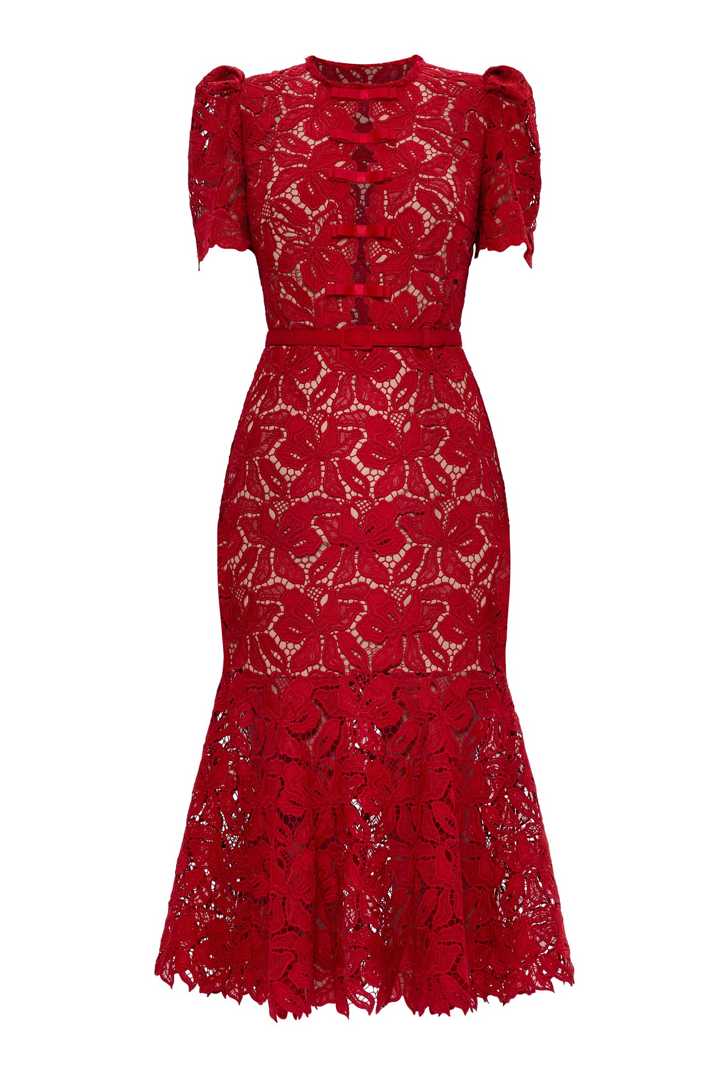 Embroidered Lace Mermaid Midi Dress