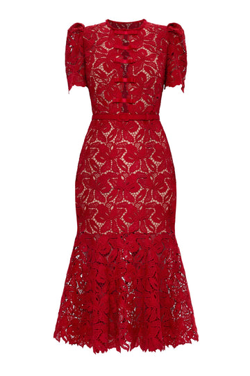 Embroidered Lace Mermaid Midi Dress
