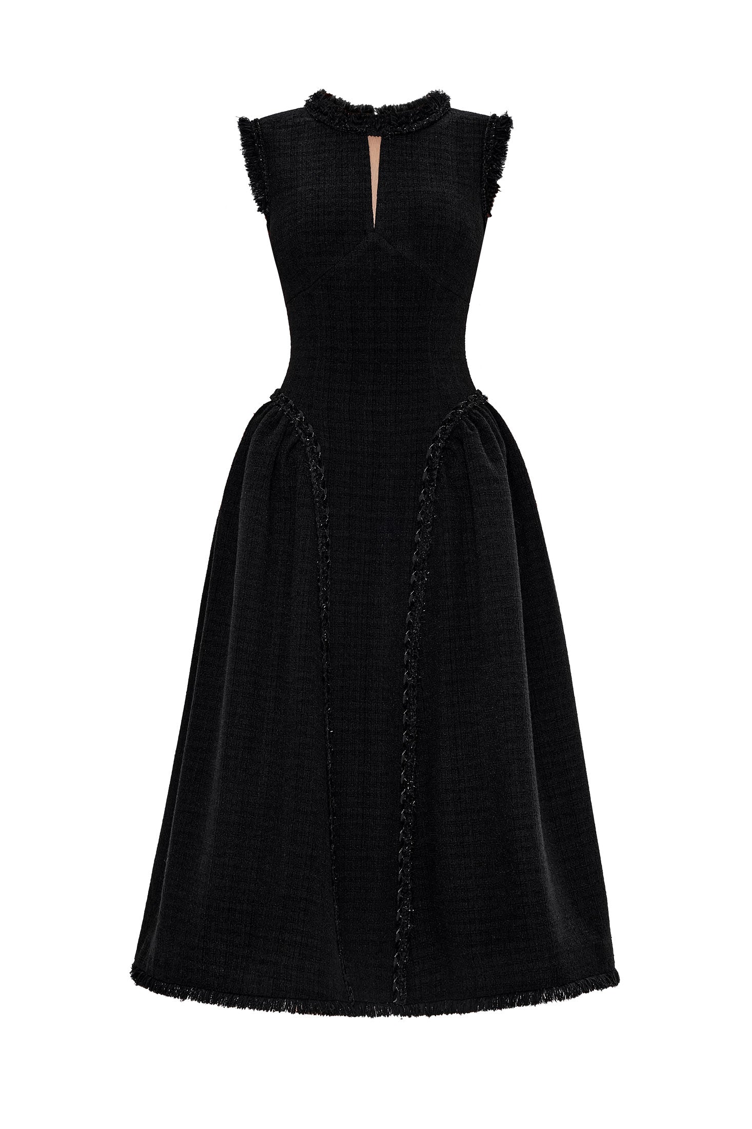 Sleeveless Flared Tweed Midi Dress