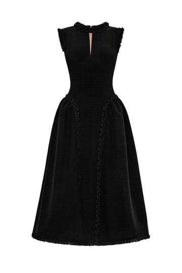 Sleeveless Flared Tweed Midi Dress