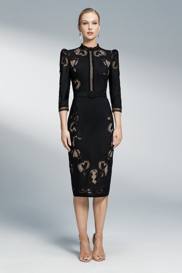 Macrame embroidered midi dress