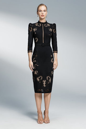 Macrame embroidered midi dress