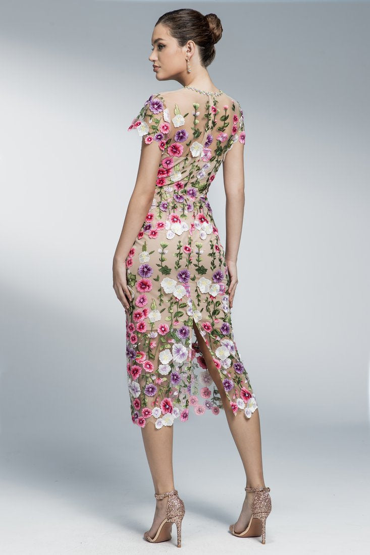 3d flower midi dress