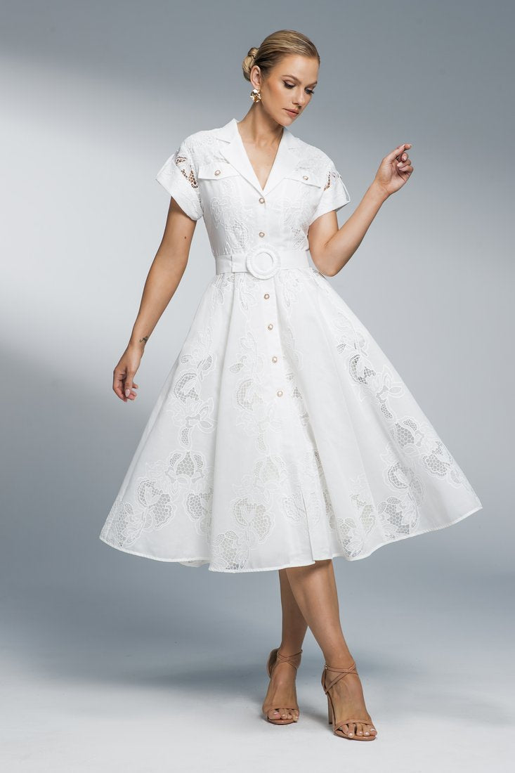 Macrame embroidered midi dress
