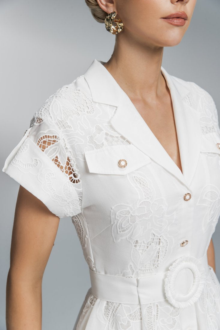 Macrame embroidered midi dress