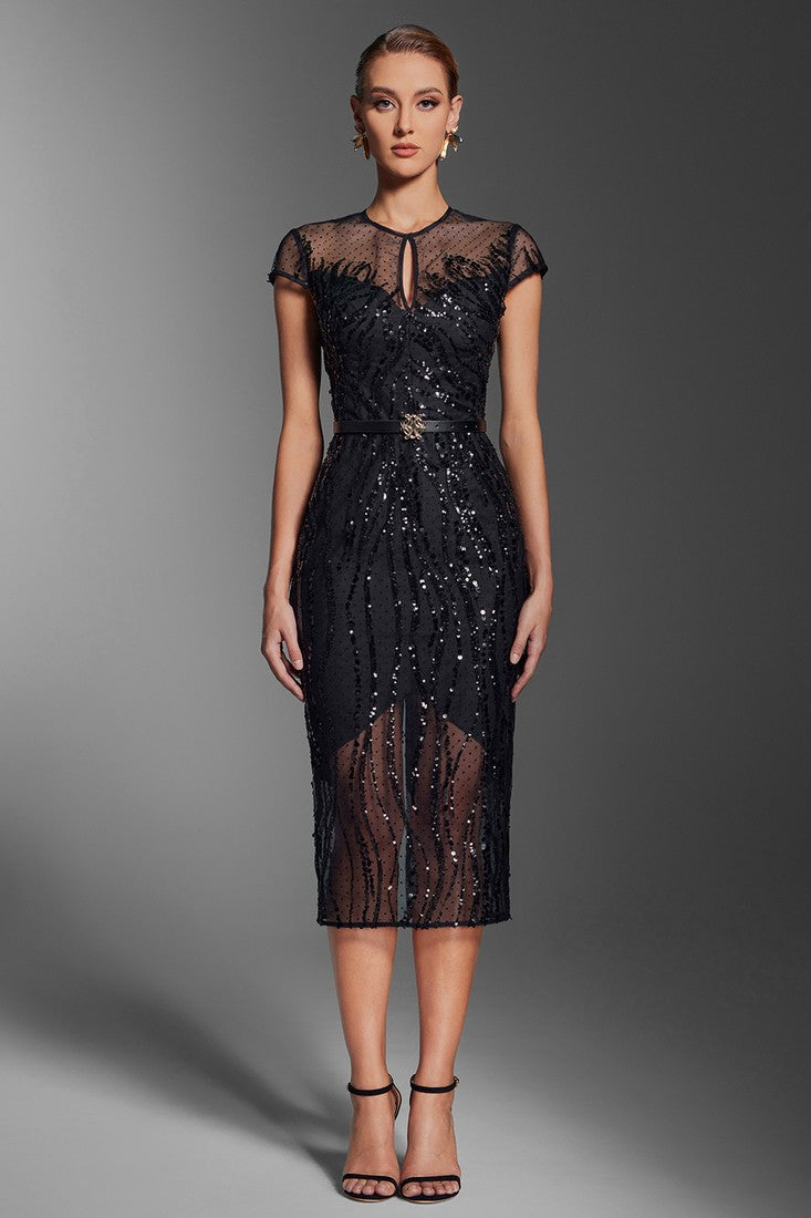 Petals Midi Dress XS / Black Petals Midi Dress XS / Black
