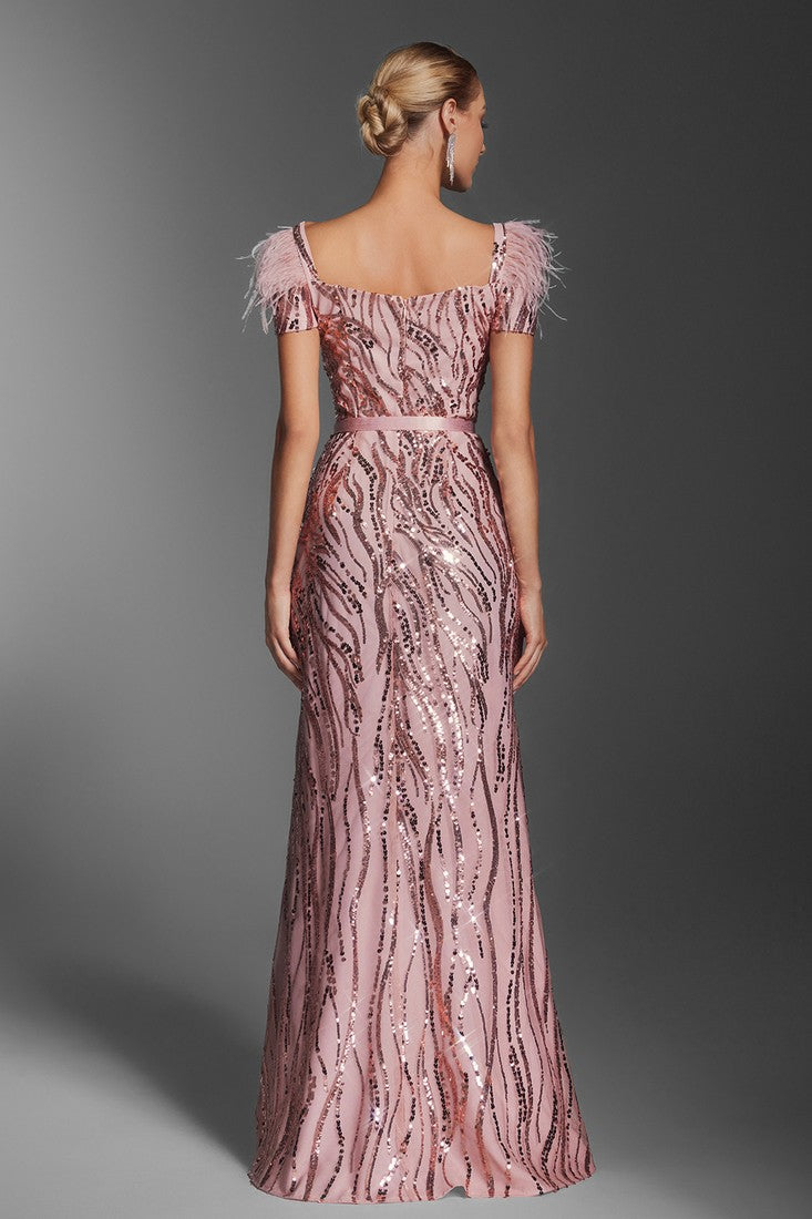 Sequine & Feather Gown