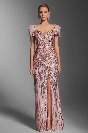 Sequine & Feather Gown