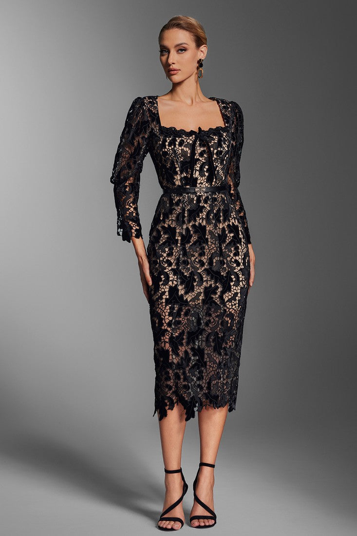 Velvet Guipure Midi Dress