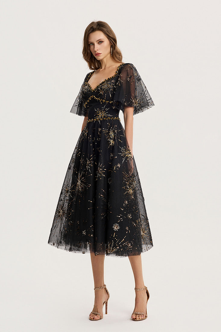 Geometric Embroidery midi dress