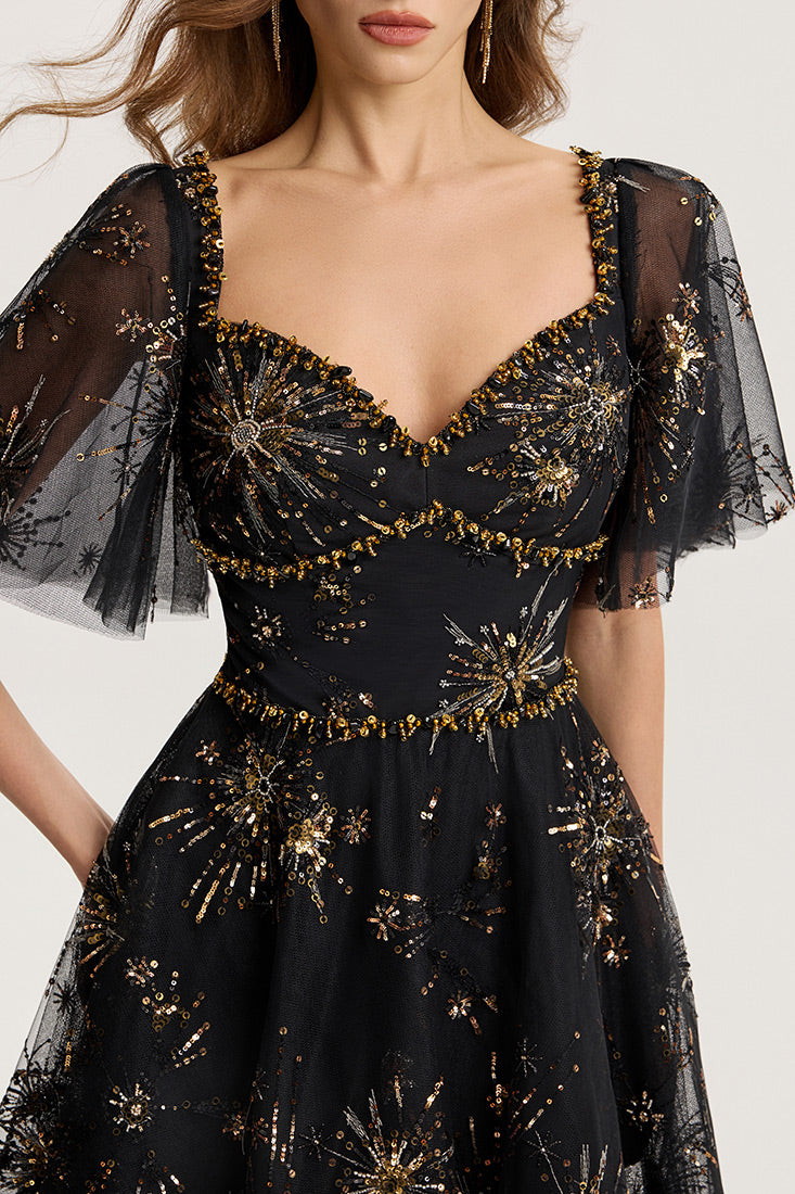 Geometric Embroidery midi dress