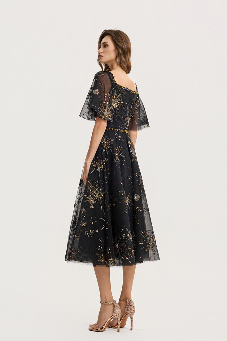 Geometric Embroidery midi dress