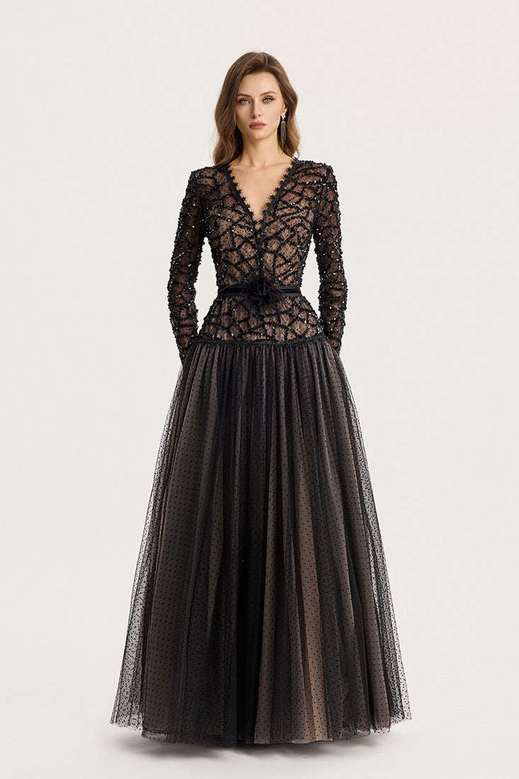 Sequined Lace & Tulle Gown