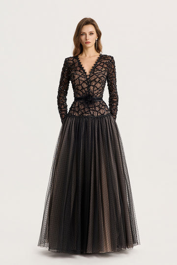 Sequined Lace & Tulle Gown