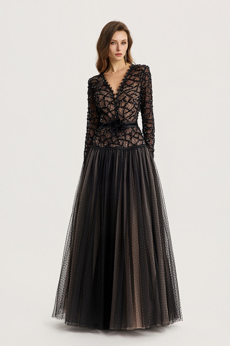 Sequined Lace & Tulle Gown