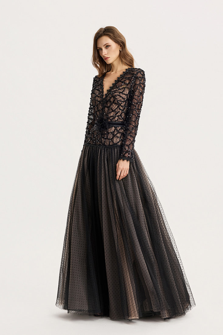 Sequined Lace & Tulle Gown