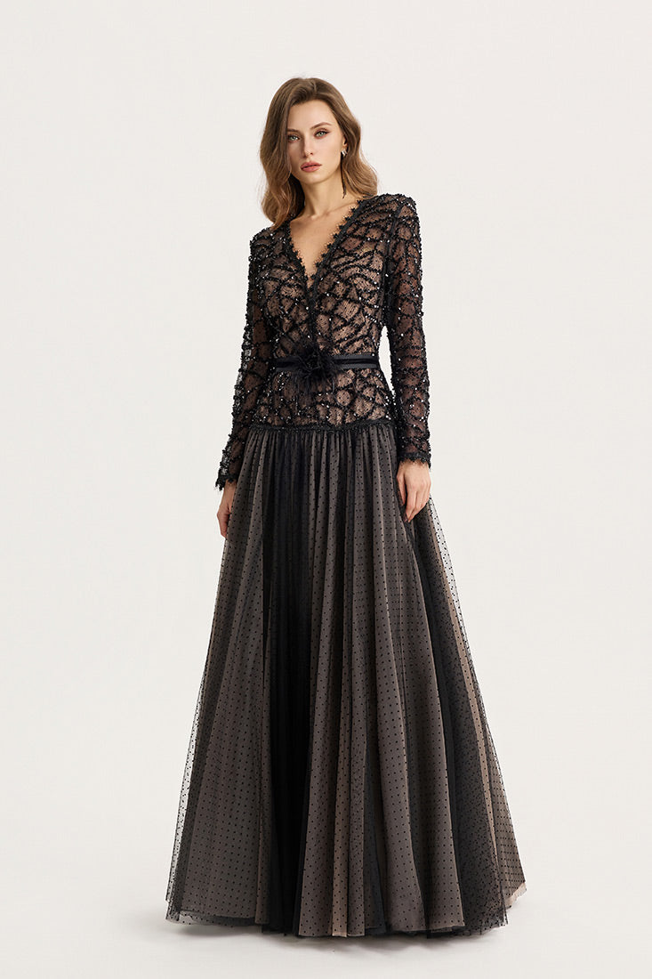 Sequined Lace & Tulle Gown