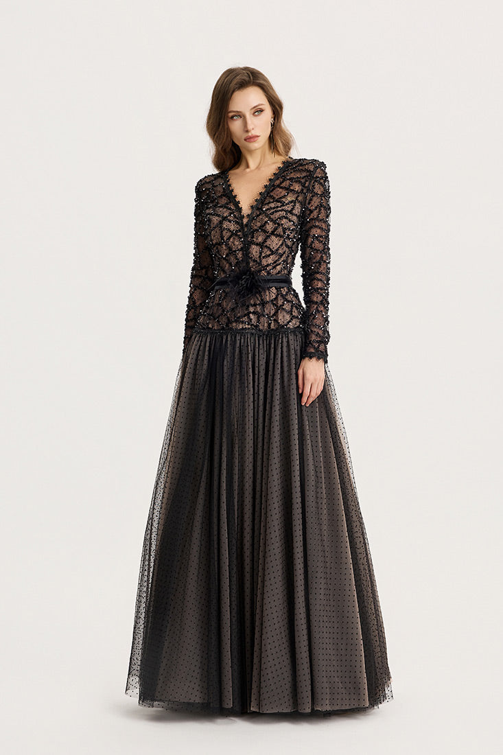 Sequined Lace & Tulle Gown