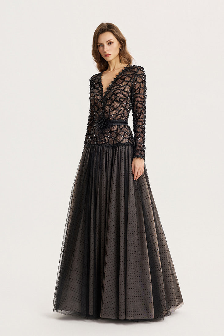 Sequined Lace & Tulle Gown