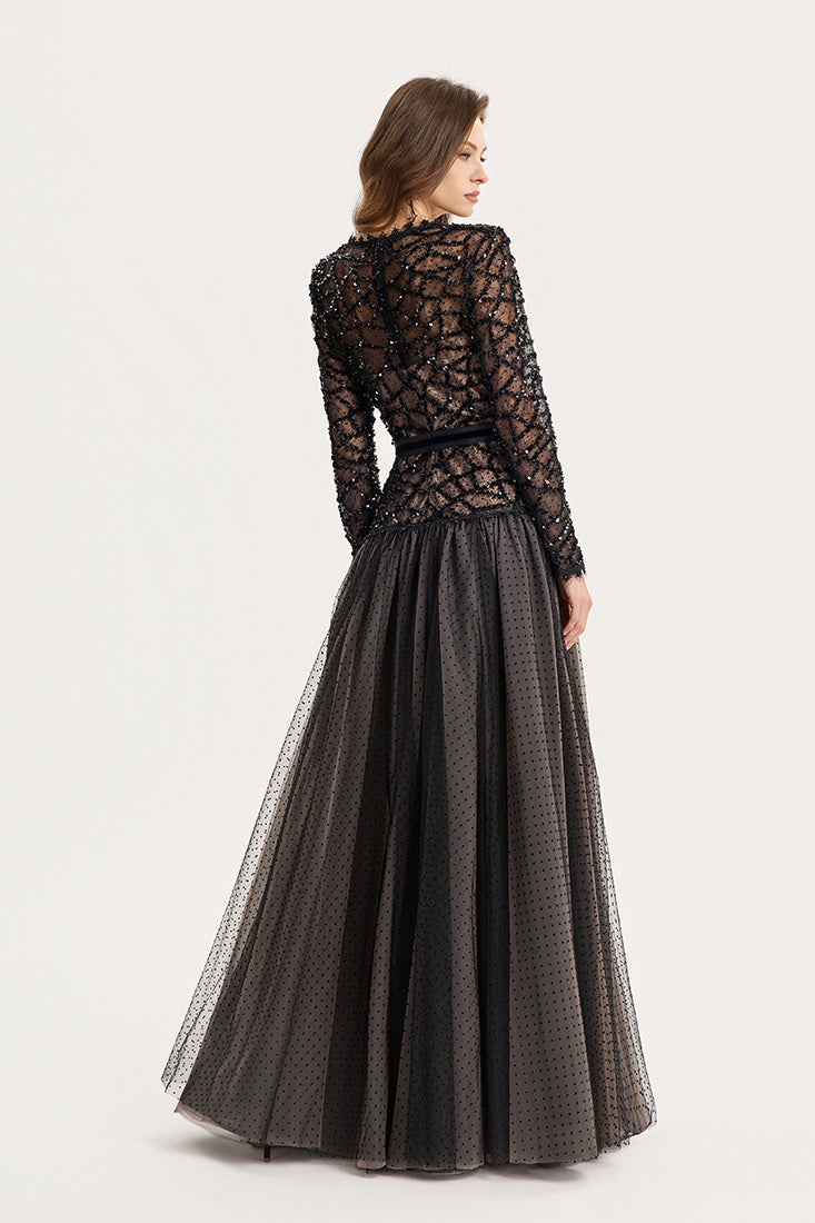 Sequined Lace & Tulle Gown