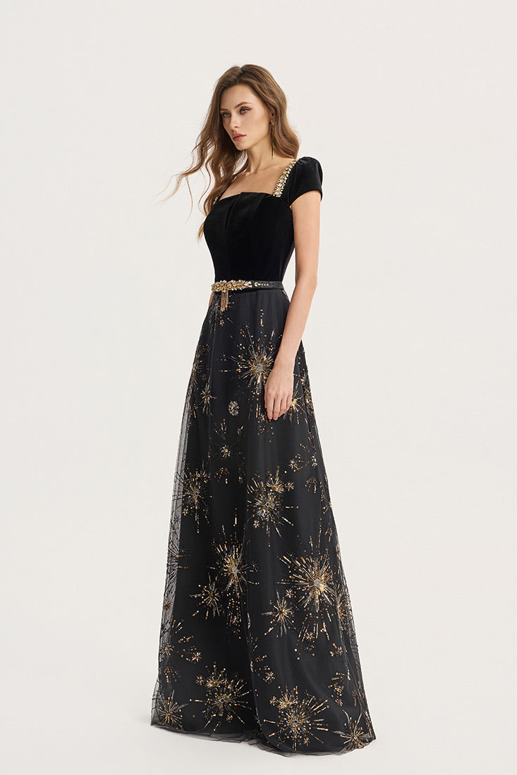 Geometric Embroidery Gown