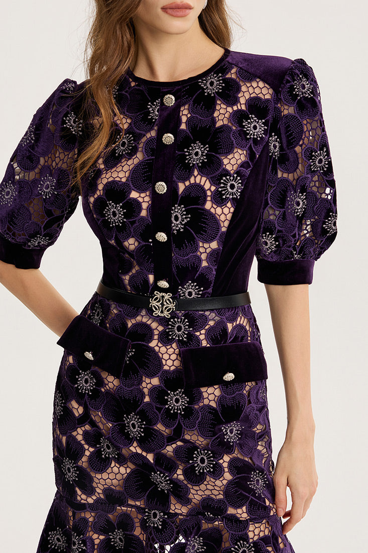 Velvet Richelieu Lace Mini Dress