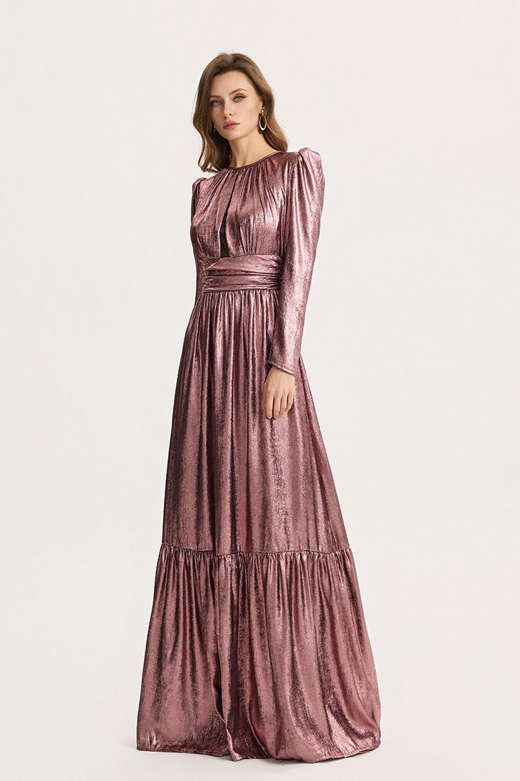 Metallic Georgette Gown with Chest Cutout